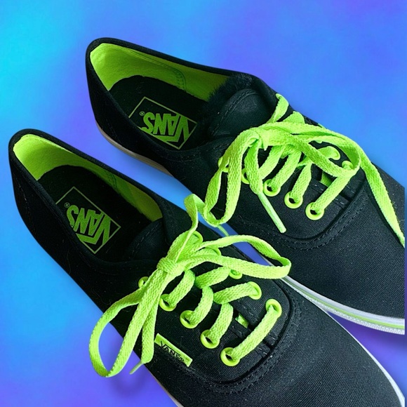 Vans Black with Neon Green Accents Shoes - Picture 4 of 10